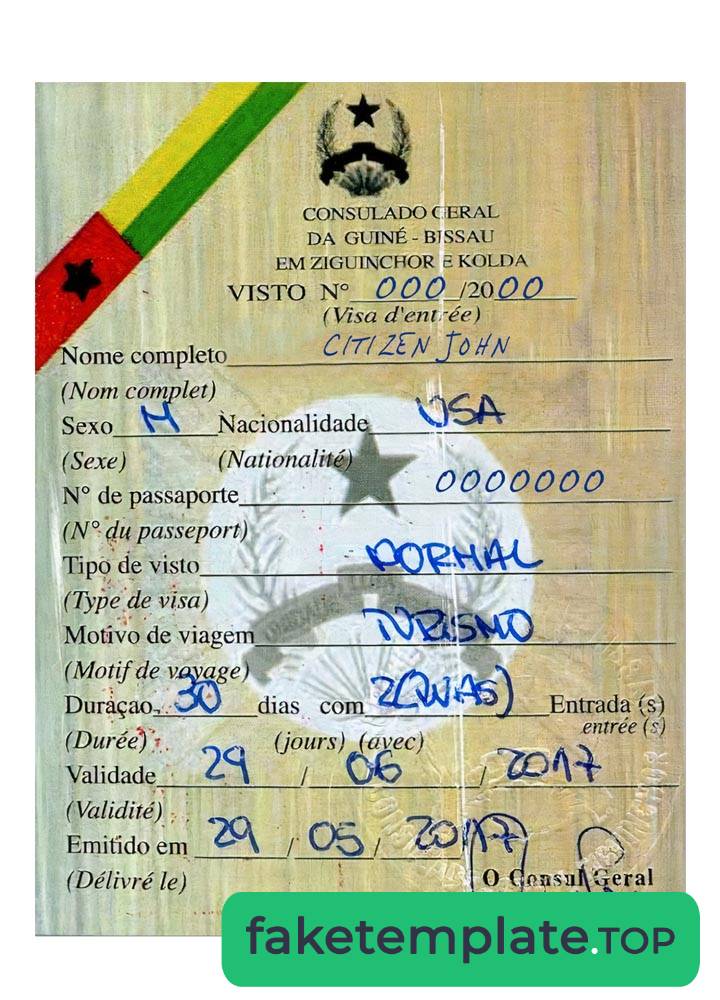 Feature of fake GUINE-BISSAU visa example